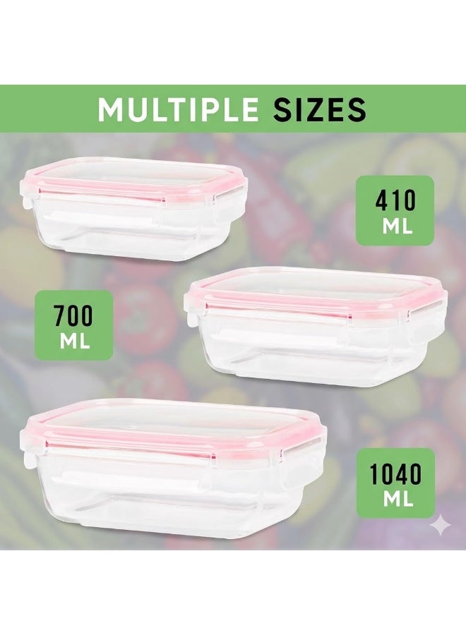 Airtight glass food storage box, food storage container, glass food preservation container, small spaces for microwave and freezer (set of 3 pieces, multi-color) - Image 3